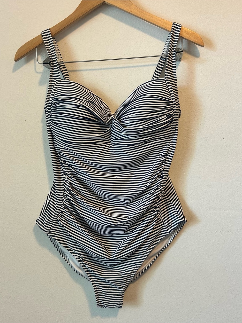 Niptuck Women’s 10 Striped Black & White Ruched One-Piece Swimsuit